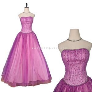 Vintage Prom Dress Maxi Ball Gown 2 Pink Princess Tulle Fairy Glam Purple Sequin